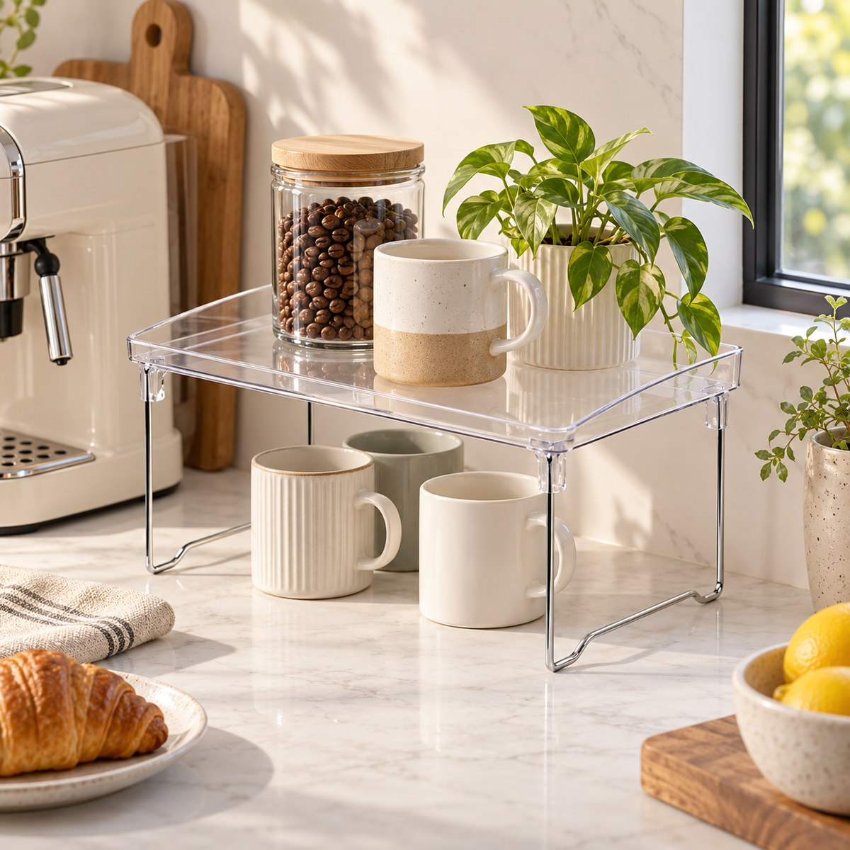 Clear Acrylic Countertop Storage Rack – Foldable Multipurpose Organizer Shelf