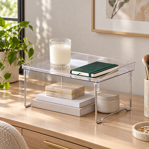 Clear Acrylic Countertop Storage Rack – Foldable Multipurpose Organizer Shelf