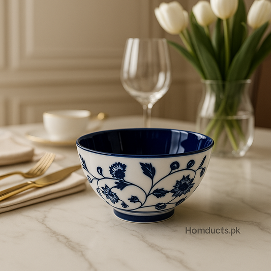 Brilliant Royal Indigo Floral Bowl – Luxury Blue & White Porcelain Tableware