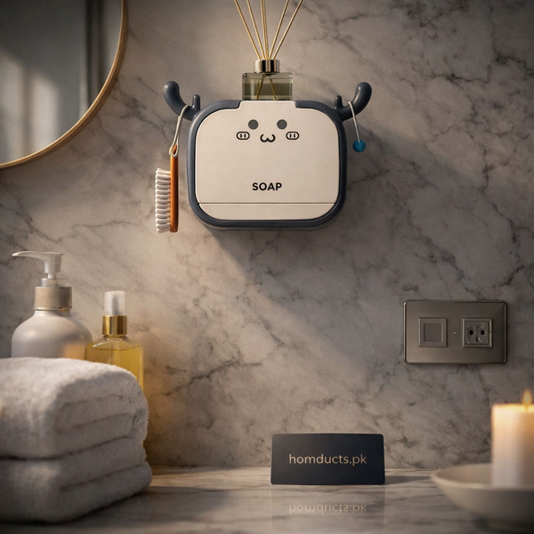 Luxury Wall-Mounted Cute Soap Holder with Drain Tray – Cartoon Bathroom Organizer