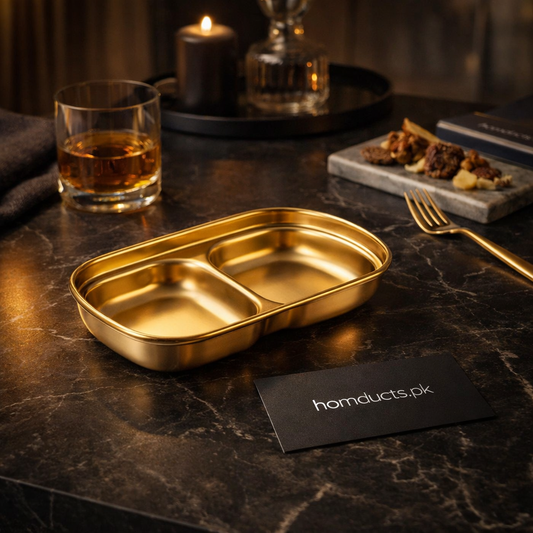 Luxury Golden Stainless Steel Dual Serving Tray – 2-Compartment Snack Plate