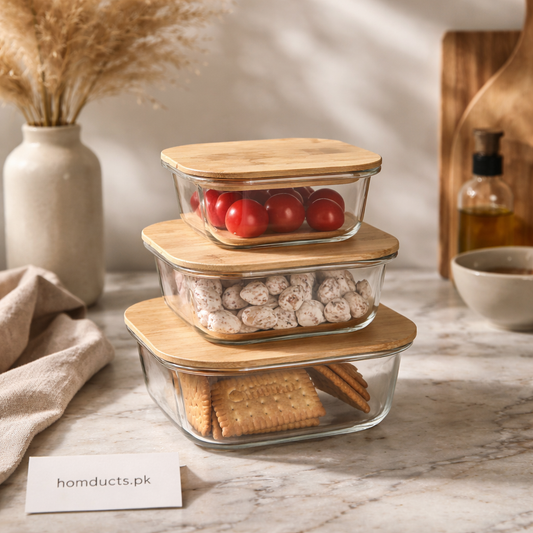 Premium Glass Food Storage Containers with Bamboo Lids – Airtight Kitchen Organizer Set