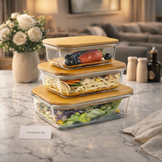 Premium Glass Food Storage Containers with Bamboo Lid – Airtight Kitchen Organizer Set