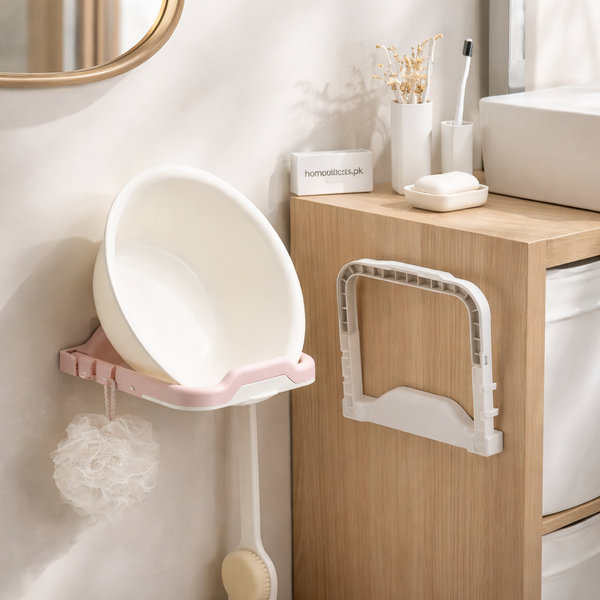 Premium Foldable Wall-Mounted Wash Basin Holder – Space-Saving Bathroom Organizer Rack