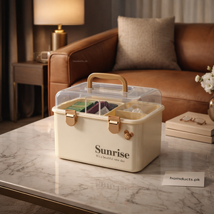 Luxury Clear-Lid Organizer Storage Box with Handle — Multi-Compartment Cosmetic & Home Organizer