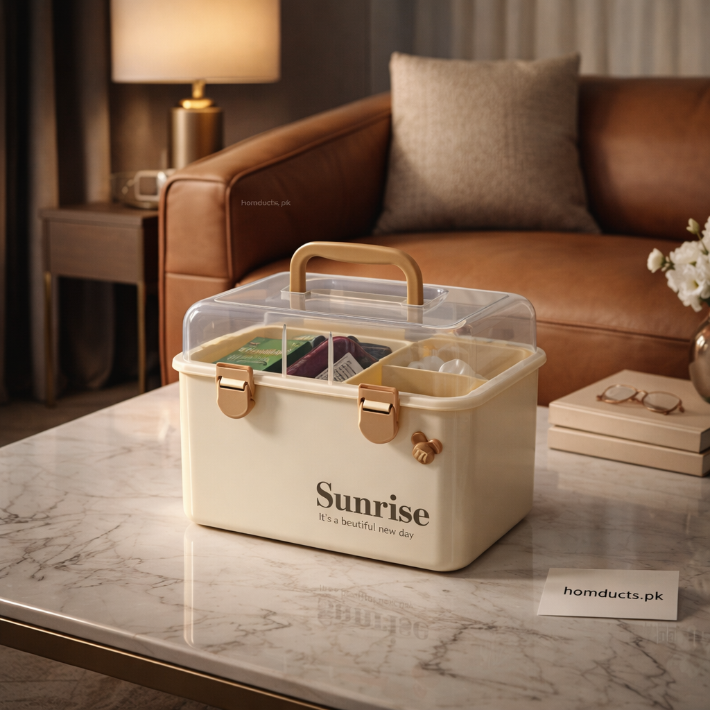 Luxury Clear-Lid Organizer Storage Box with Handle — Multi-Compartment Cosmetic & Home Organizer