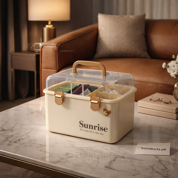 Luxury Clear-Lid Organizer Storage Box with Handle — Multi-Compartment Cosmetic & Home Organizer