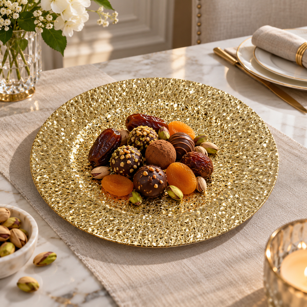 Gold Textured Round Decorative Serving Plate