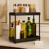 Luxury Sliding 2-Tier Black Kitchen Organizer Rack – Premium Countertop Storage Shelf