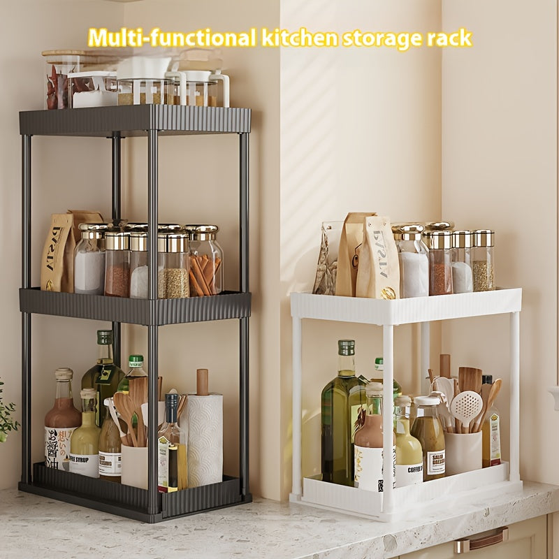 Premium 3-Tier Sliding Kitchen Storage Rack – Black Metal Organizer