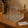 Luxury Crystal Acrylic Makeup Organizer – 4-Grid Vanity Storage Box