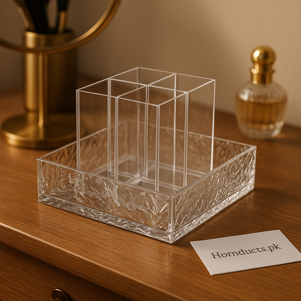 Luxury Crystal Acrylic Makeup Organizer – 4-Grid Vanity Storage Box