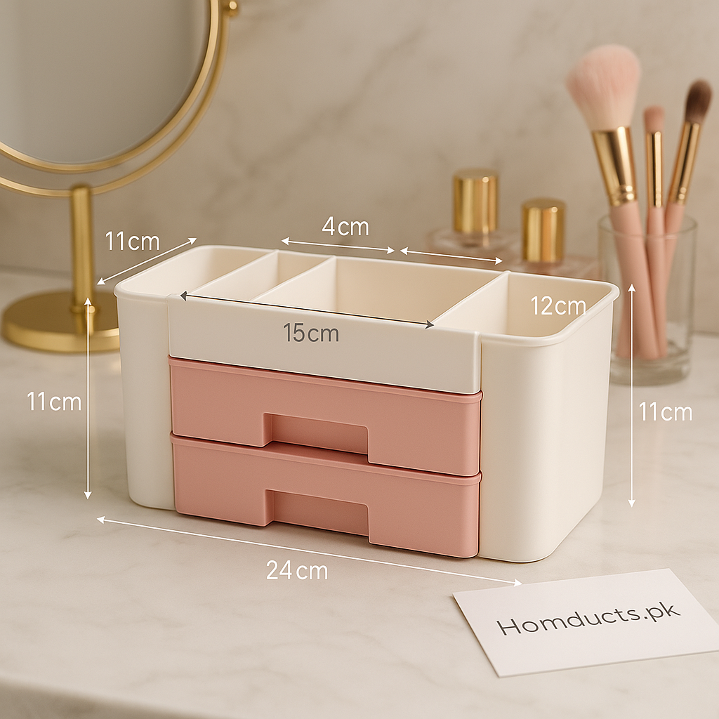 Luxury Dual-Layer Cosmetic Organizer Box – Premium Vanity Storage Drawer (24cm)