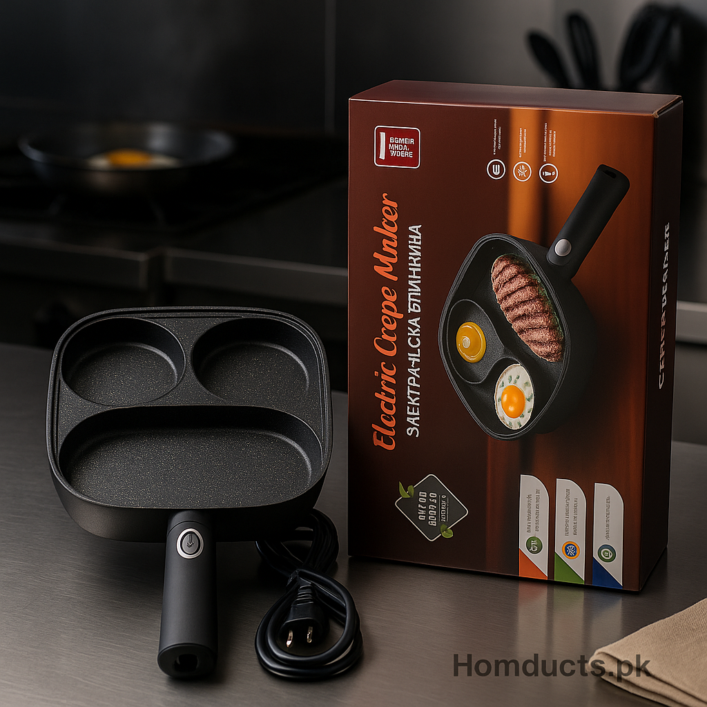 3-in-1 Electric Crepe & Breakfast Maker – Non-Stick Multi-Section Pan with Temperature Control