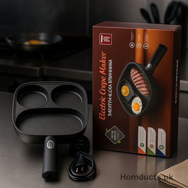 3-in-1 Electric Crepe & Breakfast Maker – Non-Stick Multi-Section Pan with Temperature Control