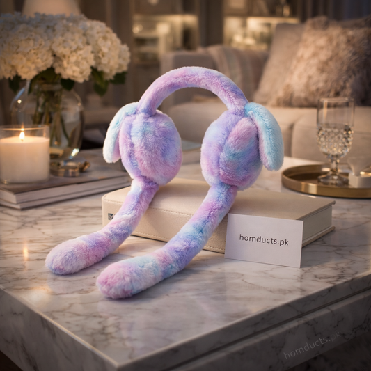 Kids Plush Bunny Ear Muffs – Soft Winter Ear Warmer with Long Fluffy Straps