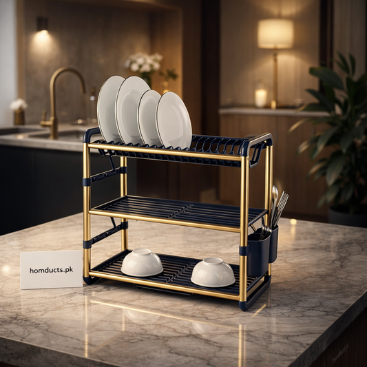 Luxury 3-Tier Kitchen Dish Drying Rack Organizer with Cutlery Holder