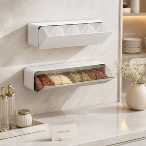 4-Compartment Wall Mounted Spice Storage Organizer with Flip Cover | Kitchen Seasoning Box