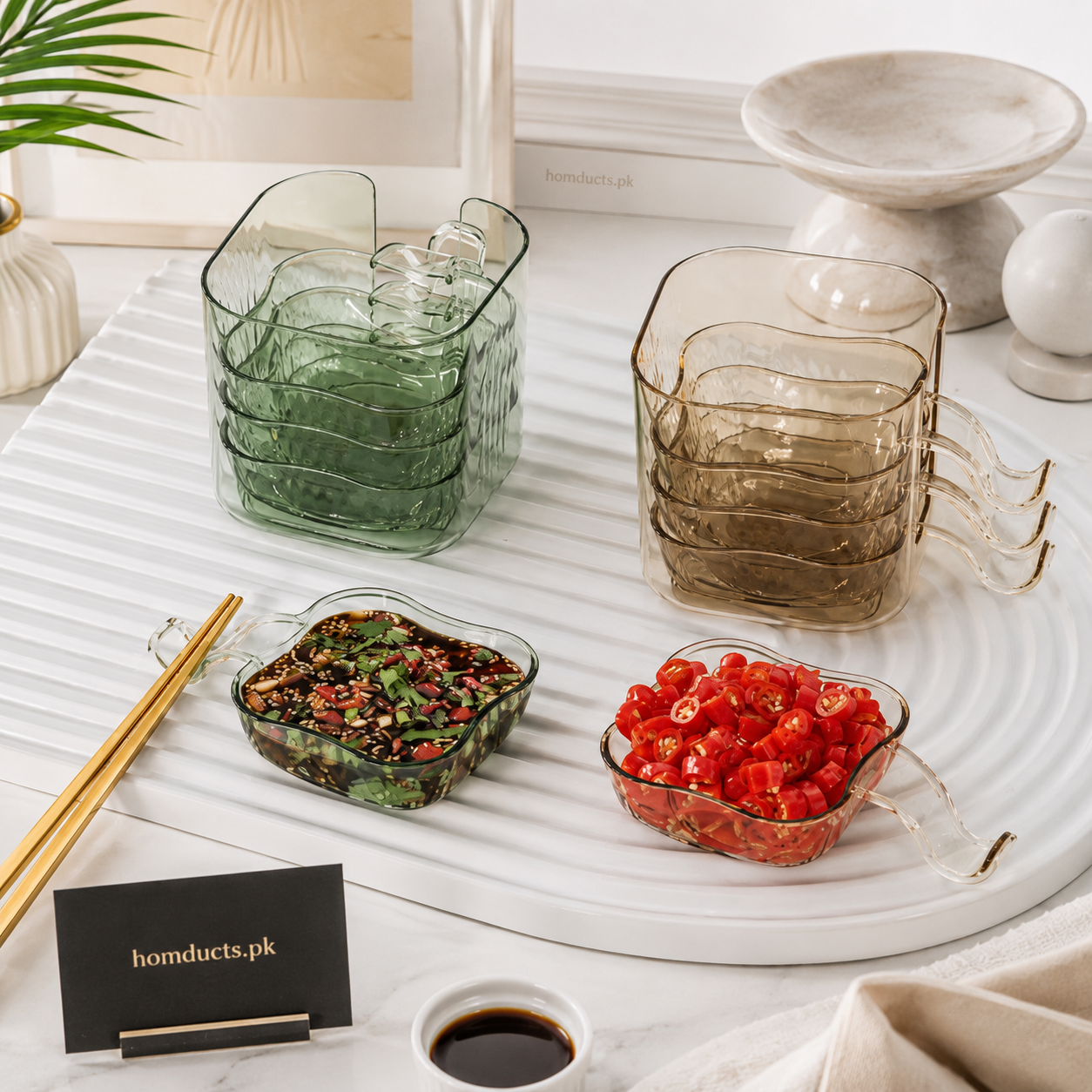 6-Piece Multi-Purpose Dipping Sauce Bowl Set with Storage Stand – Random Color