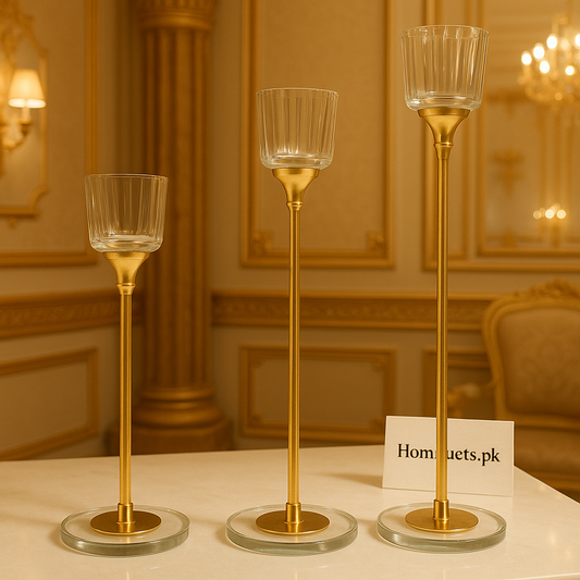 Luxury Gold Glass Candle Holder Set of 3 – Premium Home & Event Décor