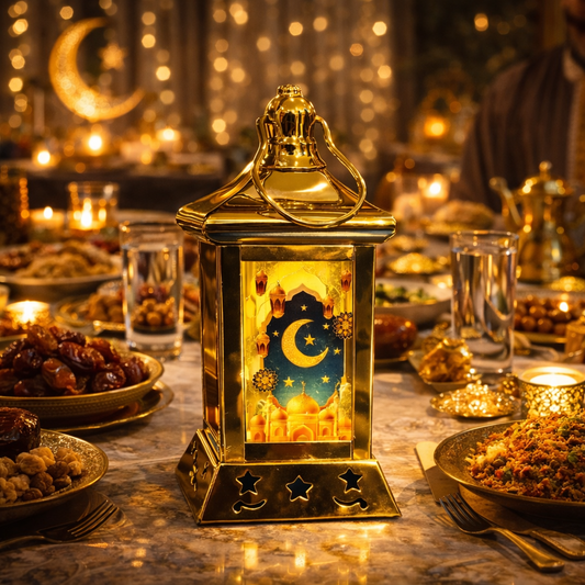 Luxury Ramadan LED Lantern – Islamic Decorative Crescent Moon Lamp for Table & Home Décor