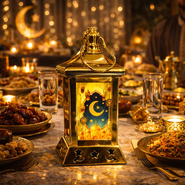 Luxury Ramadan LED Lantern – Islamic Decorative Crescent Moon Lamp for Table & Home Décor
