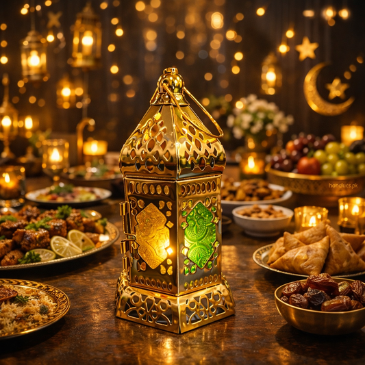 Luxury Ramadan Decorative Lantern – Premium Golden Moroccan Candle Lamp for Home Décor & Festive Table Setting