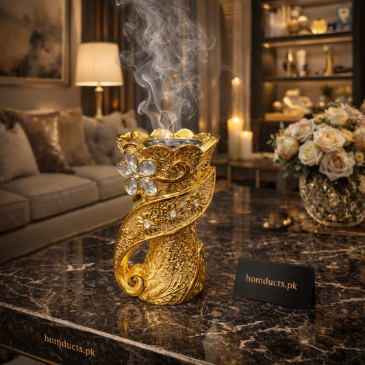 Luxury Crystal Gold Bakhoor Burner – Premium Porcelain Incense Holder for Home Décor & Fragrance