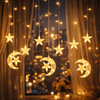 Luxury Crescent Moon & Star Hanging LED String Lights – Warm Golden Decorative Curtain Fairy Lights