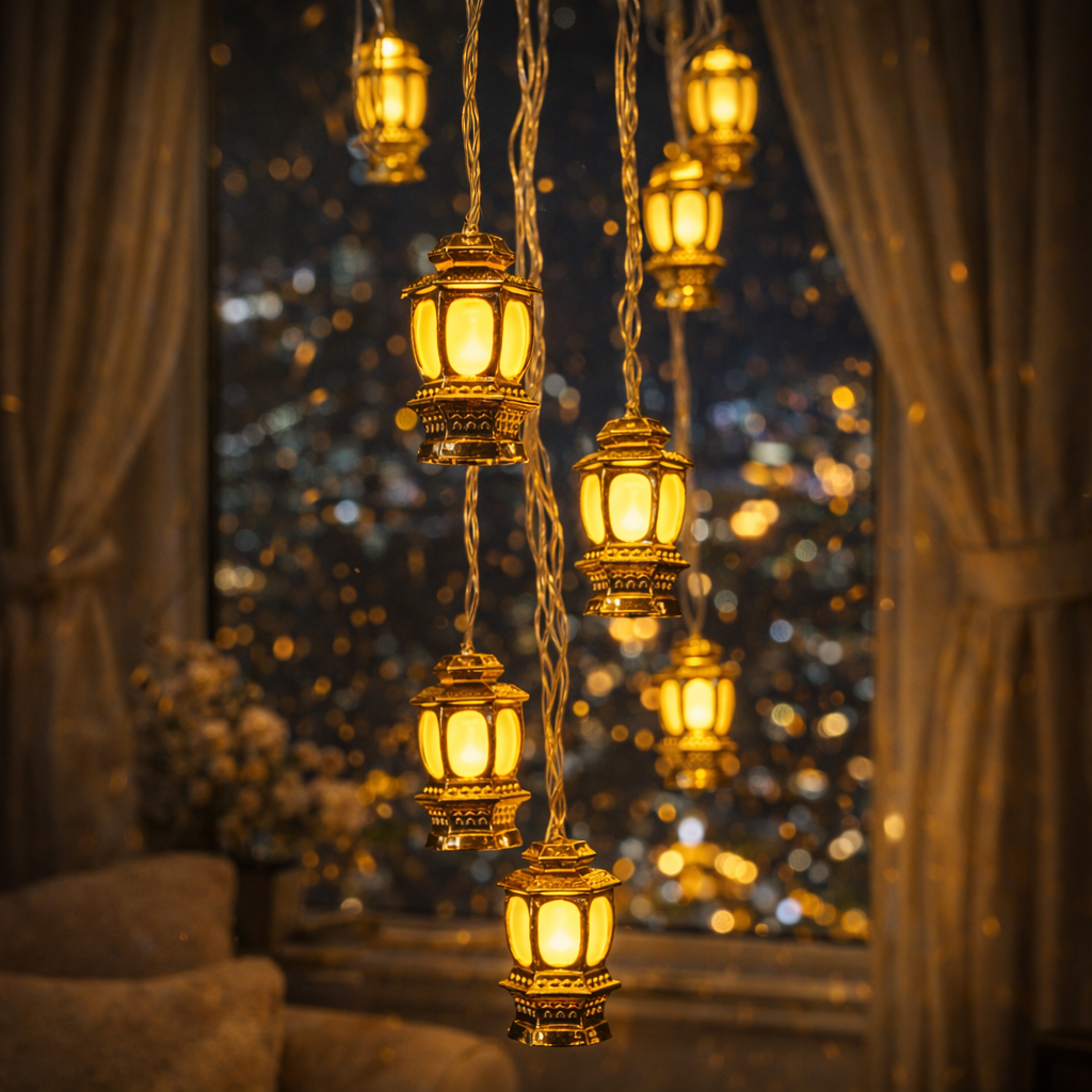 Luxury Golden Lantern String Lights – Decorative Ramadan & Festive Hanging Fairy Lights