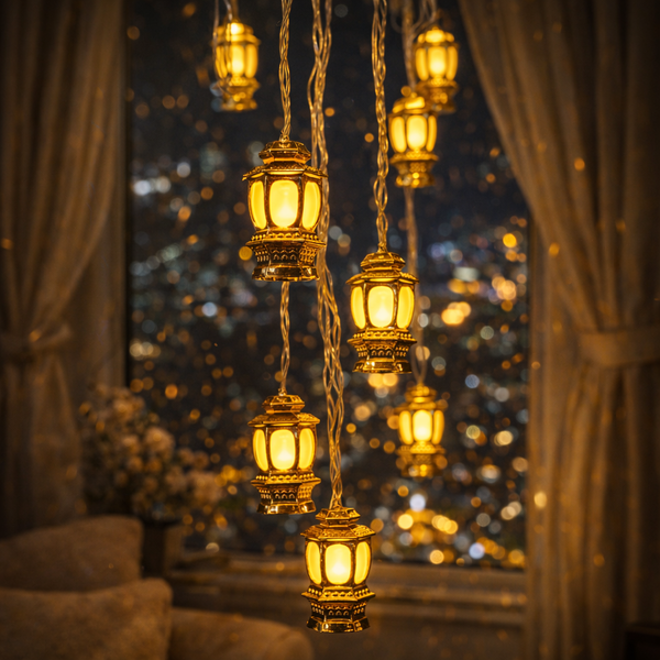 Luxury Golden Lantern String Lights – Decorative Ramadan & Festive Hanging Fairy Lights