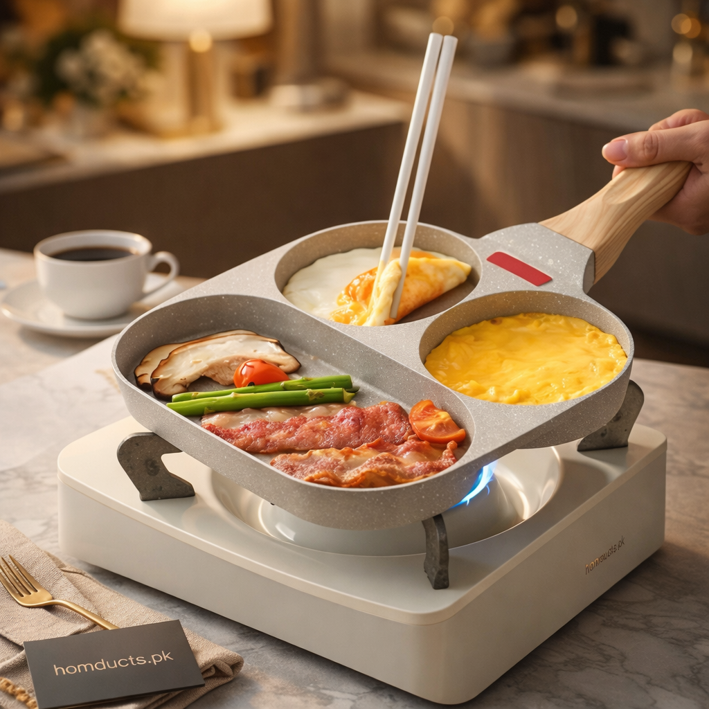 Premium 3-Section Nonstick Frying Pan – Multi-Compartment Breakfast & Grill Pan