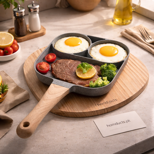 Premium 3-Section Nonstick Frying Pan – Multi-Compartment Breakfast & Grill Pan