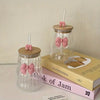 Curvy Glass Tumbler Set with Pink Bow Charms – Aesthetic Iced Coffee & Juice Cups with Bamboo Lid and Glass Straw