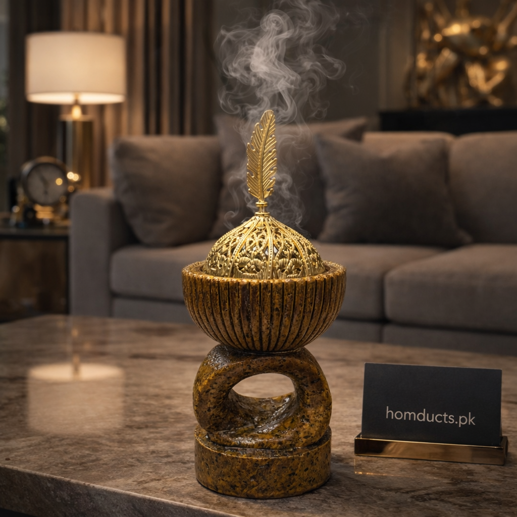 Luxury Gold Filigree Incense Burner with Stone Base – Elegant Aromatherapy Bakhoor Holder