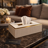 Luxury Ribbed Gold-Trim Tissue Box Cover – Elegant Decorative Tissue Holder