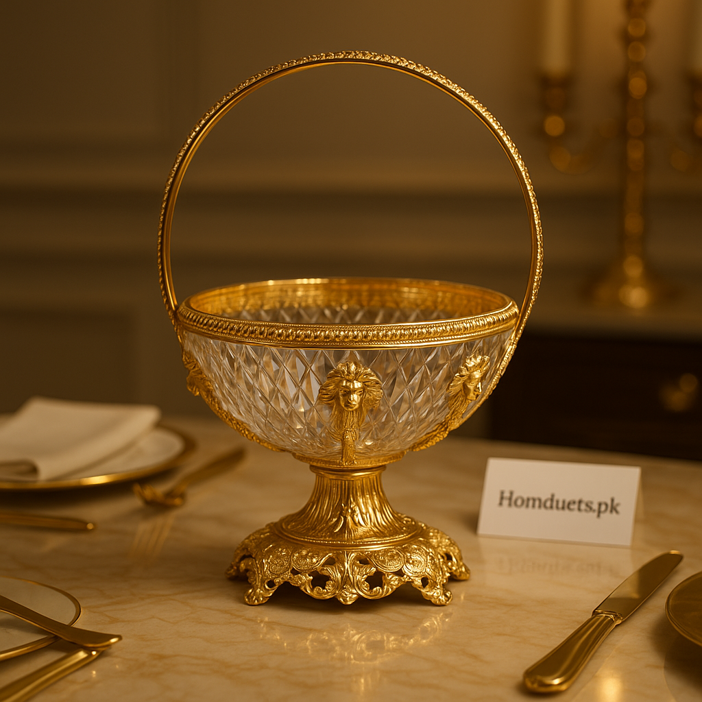 Premium Crystal & Gold Decorative Basket – CB-03 | Luxury Table Centerpiece for Home & Events