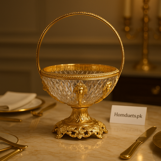 Premium Crystal & Gold Decorative Basket – CB-03 | Luxury Table Centerpiece for Home & Events