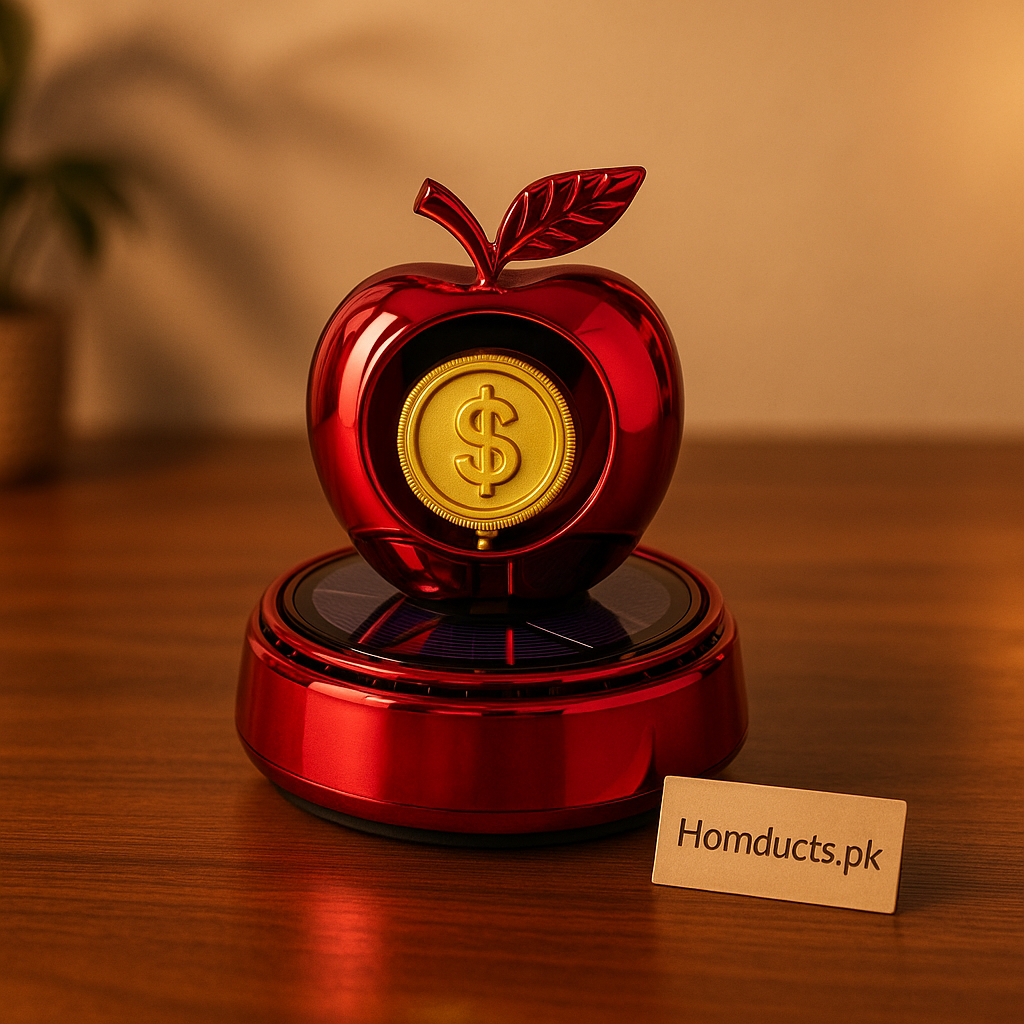Luxury Solar Rotating Apple Display Stand – Golden Dollar Coin Spinner for Decoration & Showpieces
