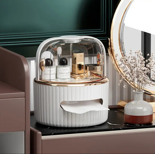 Luxury Makeup Organizer with Dustproof Cover & Tissue Holder