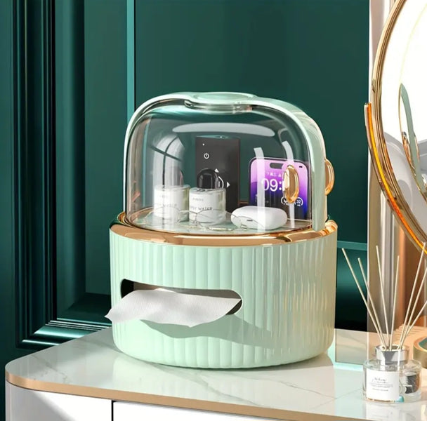 Luxury Makeup Organizer with Dustproof Cover & Tissue Holder