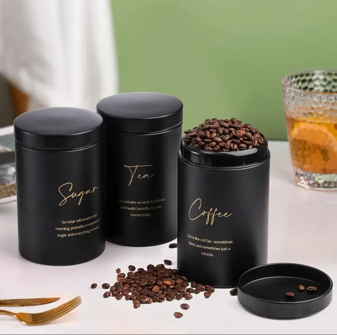 Luxury Matte Black Tea Coffee Sugar Bread Storage Canister Set – Modern Kitchen Organizer
