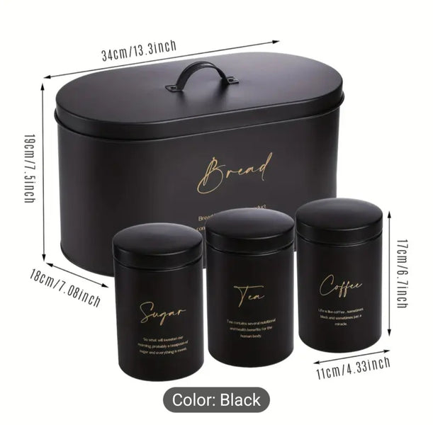 Luxury Matte Black Tea Coffee Sugar Bread Storage Canister Set – Modern Kitchen Organizer
