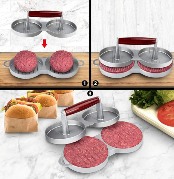 Premium Aluminum Dual Hamburger Patty Press – Heavy-Duty Burger Maker Mold