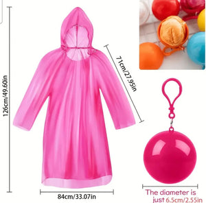 Portable Emergency Rain Poncho Ball – Reusable Waterproof Raincoat Keychain for Travel, Hiking & Outdoor Use