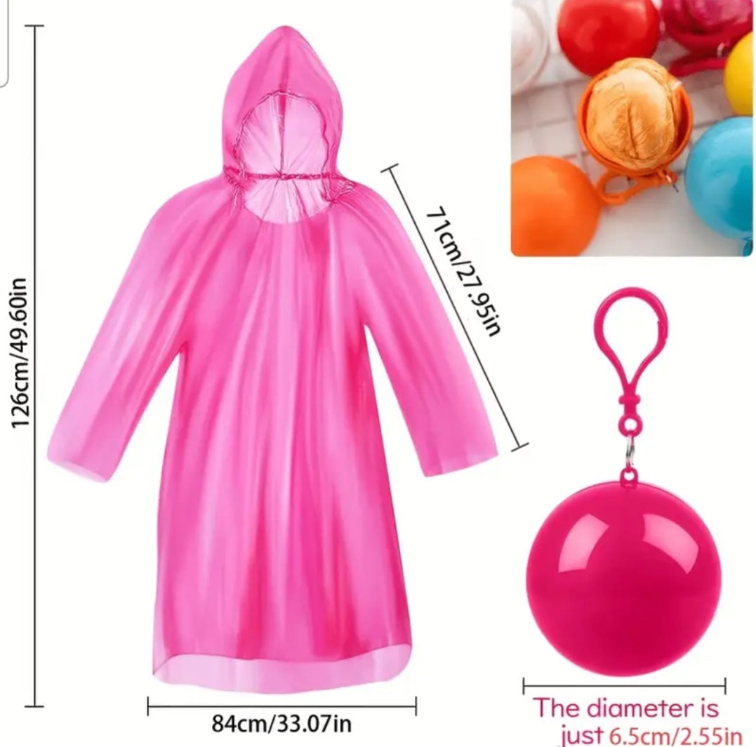 Portable Emergency Rain Poncho Ball – Reusable Waterproof Raincoat Keychain for Travel, Hiking & Outdoor Use