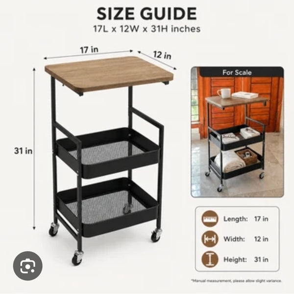 Luxury Rolling Side Table With Storage Shelves – Modern Multi-Purpose Utility Cart For Living Room Bedroom Office
