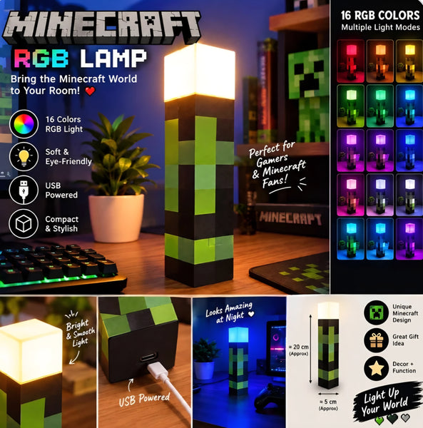 Minecraft Torch Lamp LED Night Light – Rechargeable Pixel Gaming Room Decor