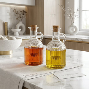 DannyHome 350ml Glass Oil & Vinegar Dispenser Bottle Set (2 Pcs) – Premium Glassware Caddy with Cork Stopper for Kitchen & Dining