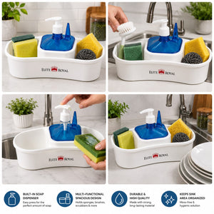 Elite Royal Multifunctional Kitchen Sink Organizer with Built-In Soap Dispenser & Sponge Holder